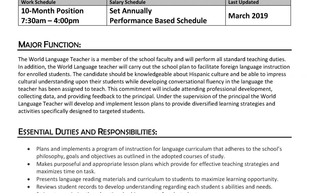 Job Description: World Languages Teacher
