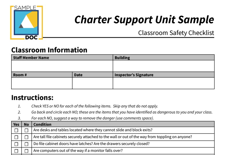 Classroom Safety Checklist